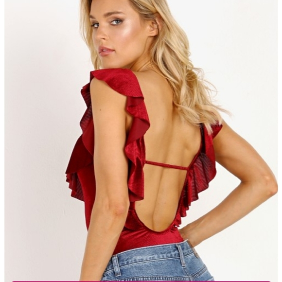 Blue Life velvet ruffle one piece bodysuit size XS NWOT - Picture 2 of 7